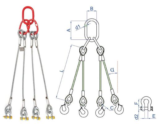 Cadeia de fio de aço galvanizado Sling Assembly Loop Cable Ties comprimento personalizado para aplicações pesadas